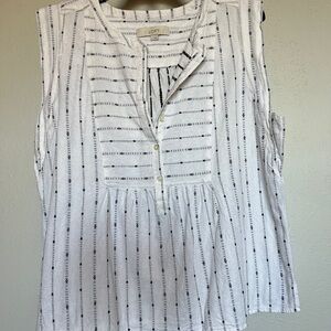 LOFT White and Black Pleated Bib Collar Blouse